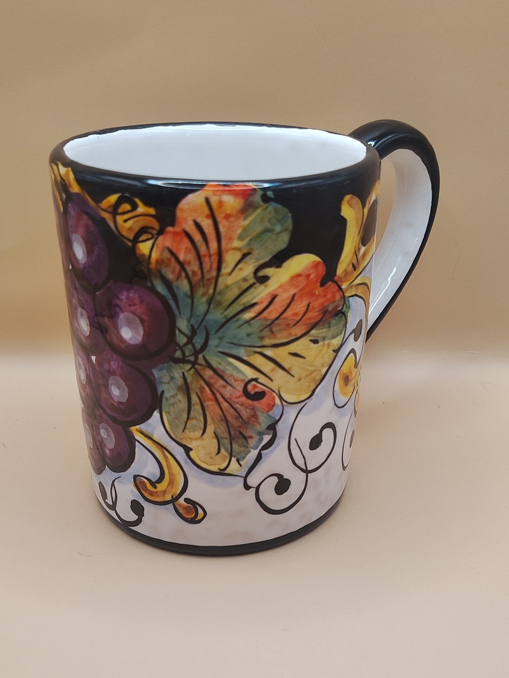 Italian Ceramic Hand-Painted Multicolor Floral Mug Purple Grapes